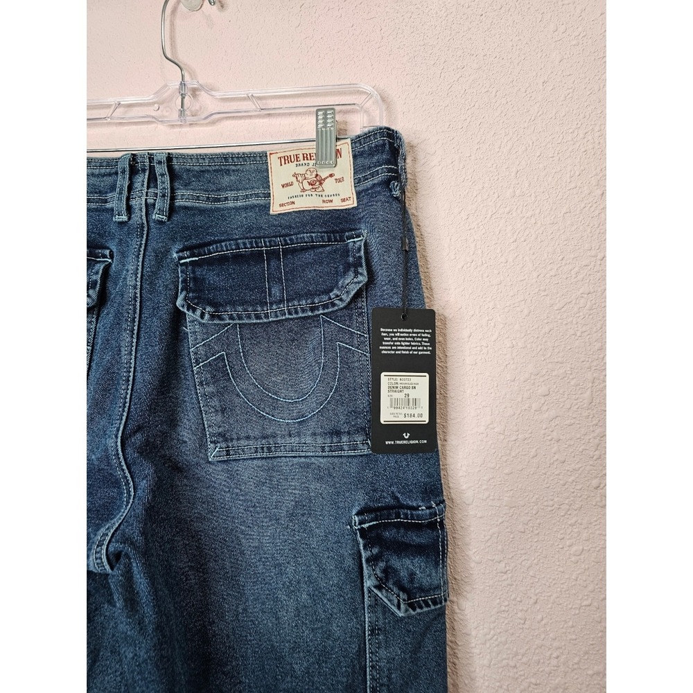 True Religion Womens Denim Cargo SN Straight Jeans Medium Blaze Wash Size 29 NEW - Picture 5 of 9